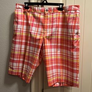 Women’s Bermuda Shorts, Ralph Lauren, pink, yellow, white plaid, size 16